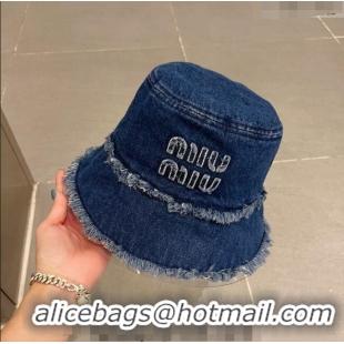 Promotional Miu Miu Denim Bucket Hat with Fringe 0512 Blue 2023