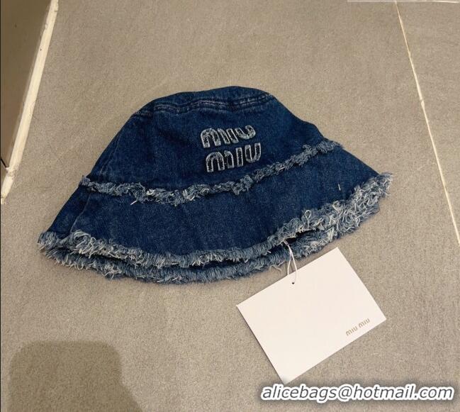 Promotional Miu Miu Denim Bucket Hat with Fringe 0512 Blue 2023