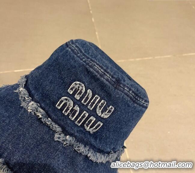 Promotional Miu Miu Denim Bucket Hat with Fringe 0512 Blue 2023