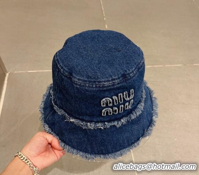 Promotional Miu Miu Denim Bucket Hat with Fringe 0512 Blue 2023