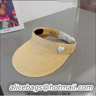 Stylish Cheap Miu Miu Straw Visor Hat with Heart Charm 0512 Beige/White 2023