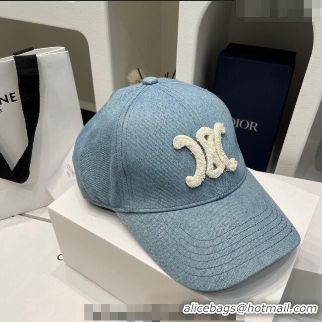 Super Quality Celine Denim Baseball Hat 051211 Washed Blue 2023-