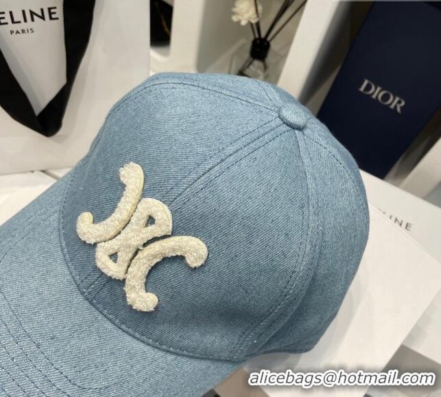 Super Quality Celine Denim Baseball Hat 051211 Washed Blue 2023-