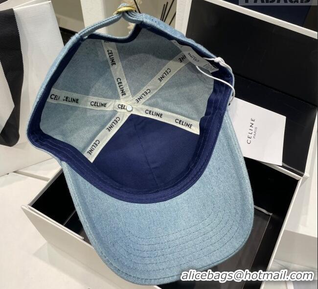 Super Quality Celine Denim Baseball Hat 051211 Washed Blue 2023-