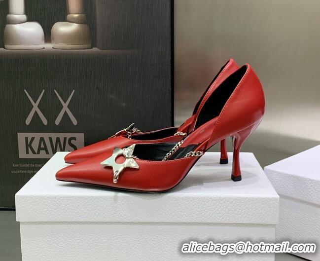 Hot Style Dior Star Chain Pumps 8.5cm Red 2120223