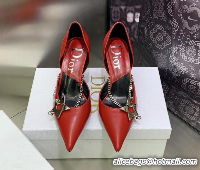 Hot Style Dior Star Chain Pumps 8.5cm Red 2120223