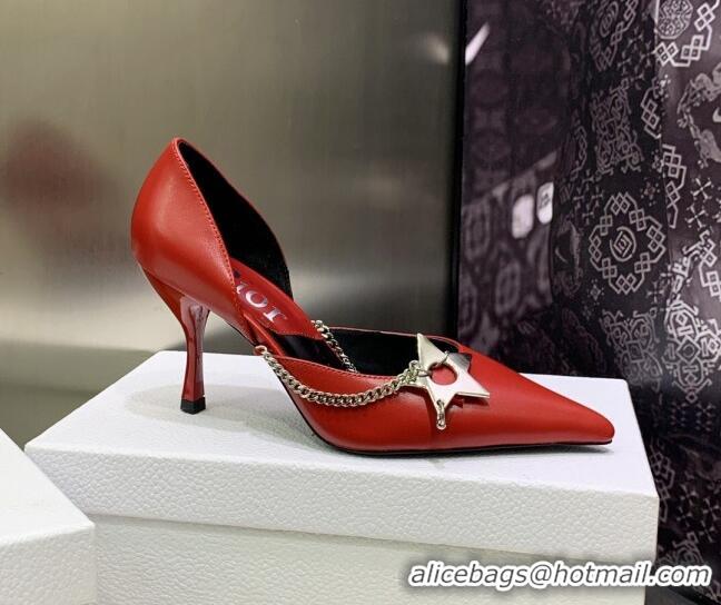 Hot Style Dior Star Chain Pumps 8.5cm Red 2120223