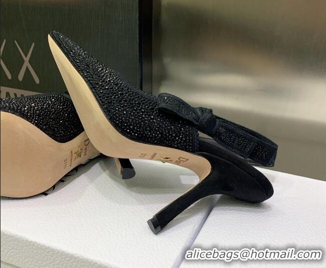 Grade Quality Dior J'Adior Slingback Pumps 9.5cm in Black Cotton Embroidered with Crystal 122308