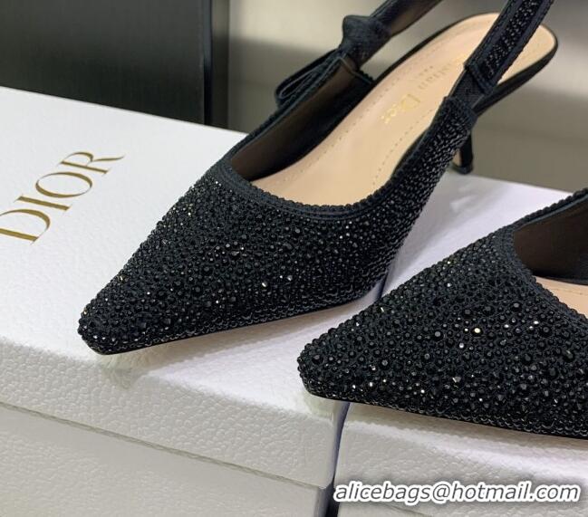 Best Grade Dior J'Adior Slingback Pumps 6.5cm in Black Cotton Embroidered with Crystal 2122309