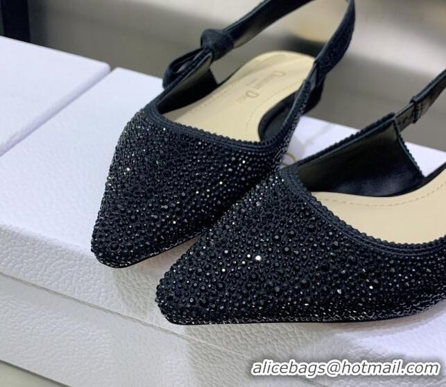 Low Cost Dior J'Adior Slingback Ballerina Flat in Black Cotton Embroidered with Crystal 2122310