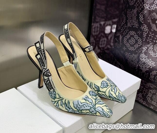 Sumptuous Dior J'Adior Slingback Pumps 9.5cm in Brocart Embroidered Cotton Beige/Blue 122311