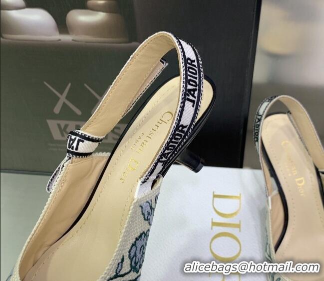 Best Product Dior J'Adior Slingback Pumps 6.5cm in Brocart Embroidered Cotton Beige/Blue 122312