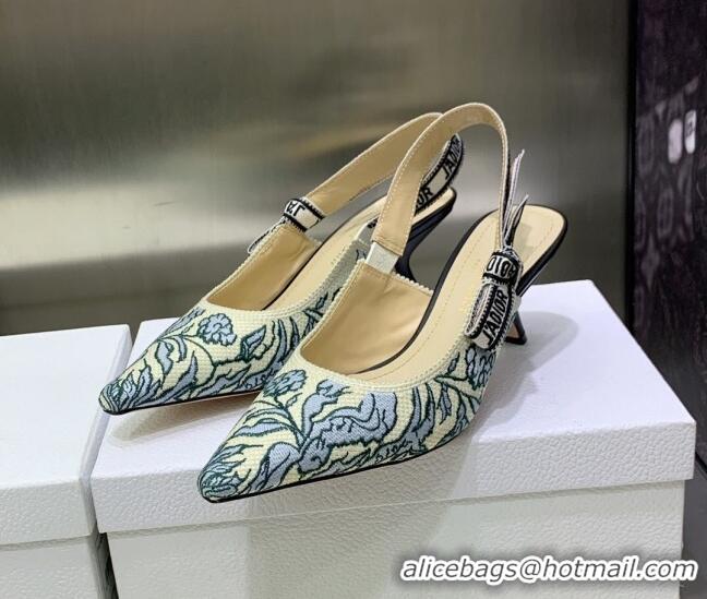 Best Product Dior J'Adior Slingback Pumps 6.5cm in Brocart Embroidered Cotton Beige/Blue 122312