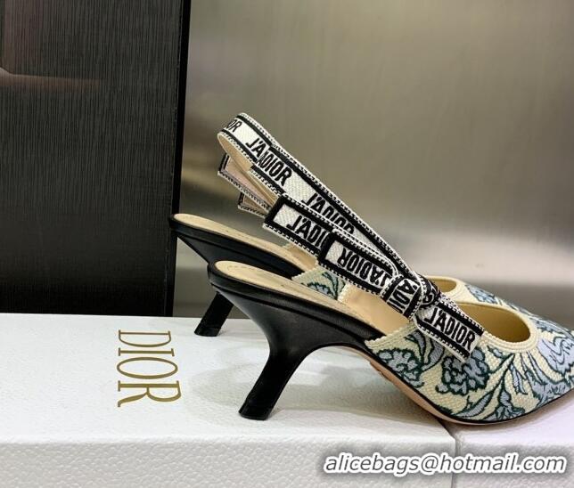 Best Product Dior J'Adior Slingback Pumps 6.5cm in Brocart Embroidered Cotton Beige/Blue 122312