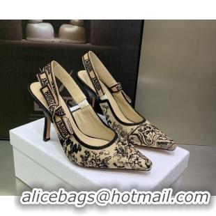 Perfect Dior J'Adior Slingback Pumps 9.5cm in Toile de Jouy Embroidered Cotton Beige/Black 2122314