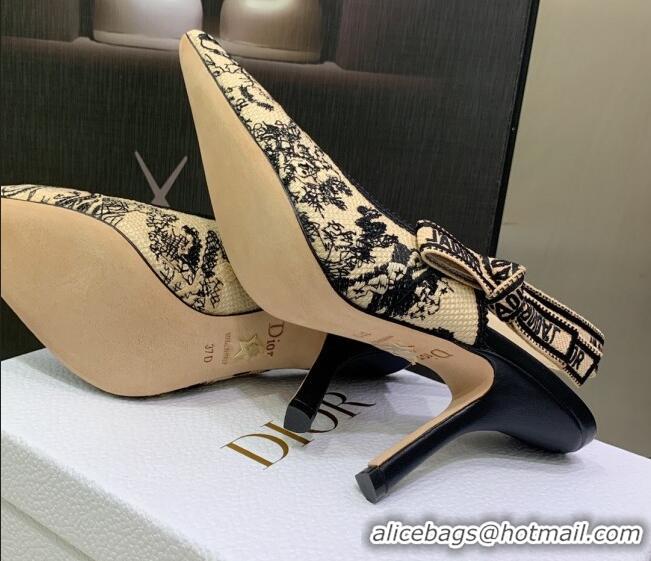 Perfect Dior J'Adior Slingback Pumps 9.5cm in Toile de Jouy Embroidered Cotton Beige/Black 2122314