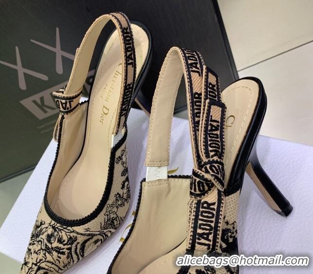 Perfect Dior J'Adior Slingback Pumps 9.5cm in Toile de Jouy Embroidered Cotton Beige/Black 2122314