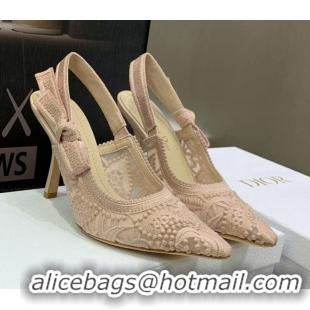 Good Looking Dior J'Adior Slingback Pumps 9.5cm in Nude Macrame Embroidered Cotton 122317