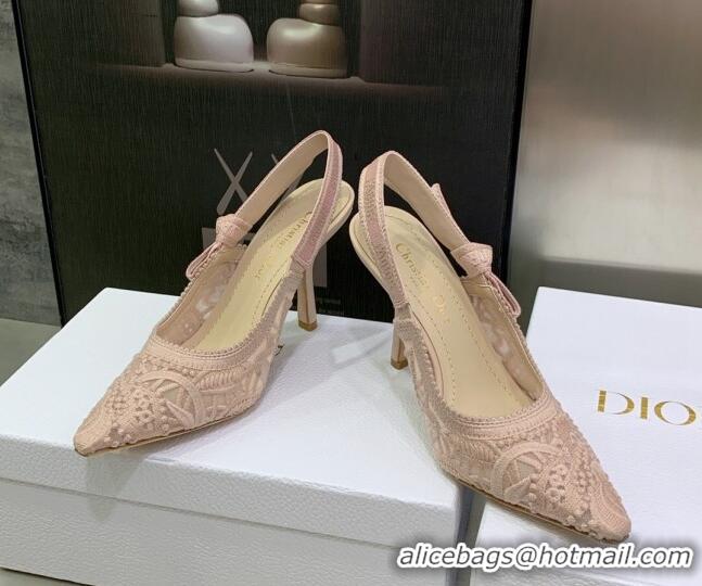 Good Looking Dior J'Adior Slingback Pumps 9.5cm in Nude Macrame Embroidered Cotton 122317