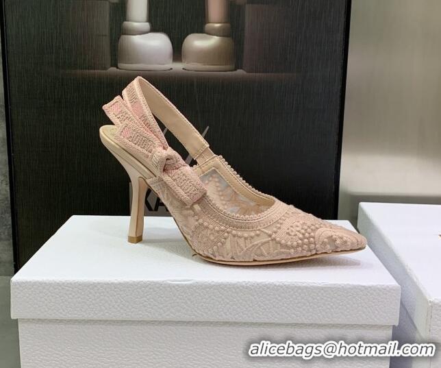 Good Looking Dior J'Adior Slingback Pumps 9.5cm in Nude Macrame Embroidered Cotton 122317