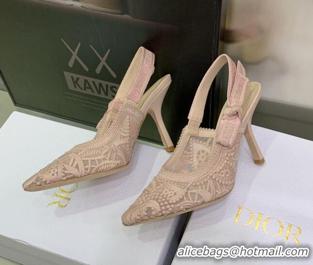 Good Looking Dior J'Adior Slingback Pumps 9.5cm in Nude Macrame Embroidered Cotton 122317