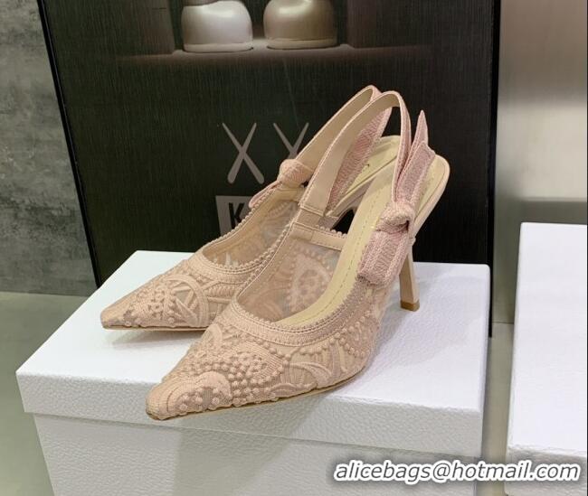 Good Looking Dior J'Adior Slingback Pumps 9.5cm in Nude Macrame Embroidered Cotton 122317