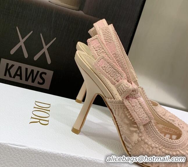 Good Looking Dior J'Adior Slingback Pumps 9.5cm in Nude Macrame Embroidered Cotton 122317