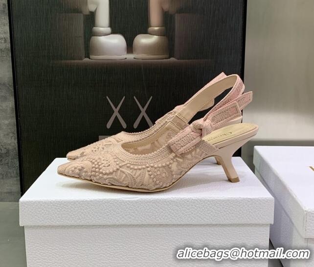 Lowest Price Dior J'Adior Slingback Pumps 6.5cm in Nude Macrame Embroidered Cotton 122318