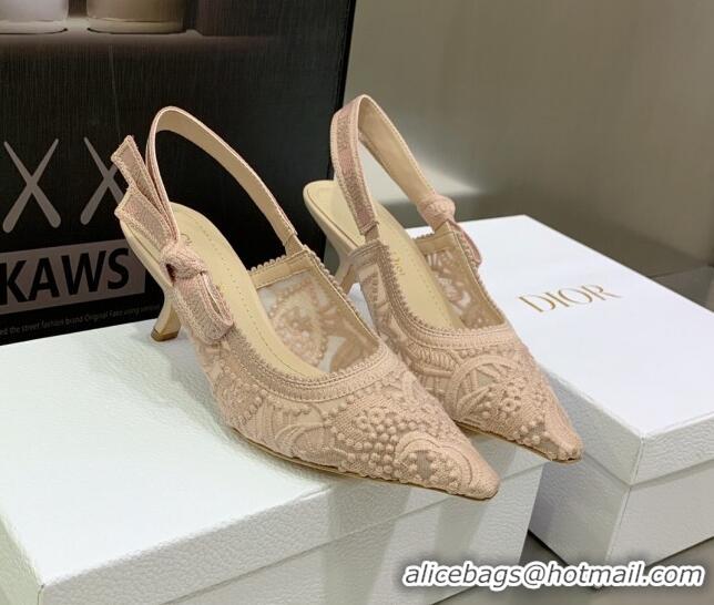 Lowest Price Dior J'Adior Slingback Pumps 6.5cm in Nude Macrame Embroidered Cotton 122318