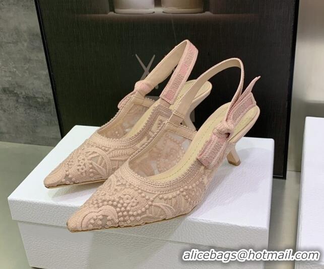 Lowest Price Dior J'Adior Slingback Pumps 6.5cm in Nude Macrame Embroidered Cotton 122318