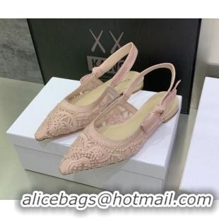 Best Price Dior J'Adior Slingback Ballerina Flat in Nude Macrame Embroidered Cotton 122319