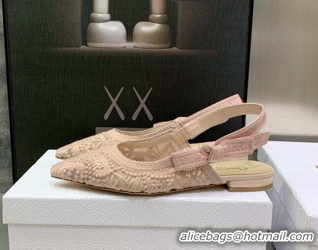 Best Price Dior J'Adior Slingback Ballerina Flat in Nude Macrame Embroidered Cotton 122319