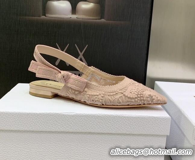 Best Price Dior J'Adior Slingback Ballerina Flat in Nude Macrame Embroidered Cotton 122319