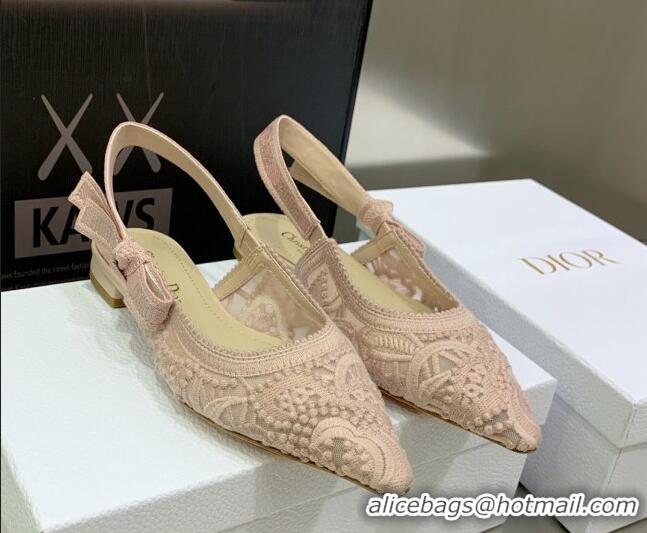 Best Price Dior J'Adior Slingback Ballerina Flat in Nude Macrame Embroidered Cotton 122319