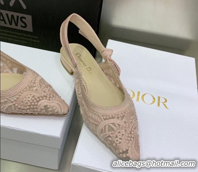 Best Price Dior J'Adior Slingback Ballerina Flat in Nude Macrame Embroidered Cotton 122319