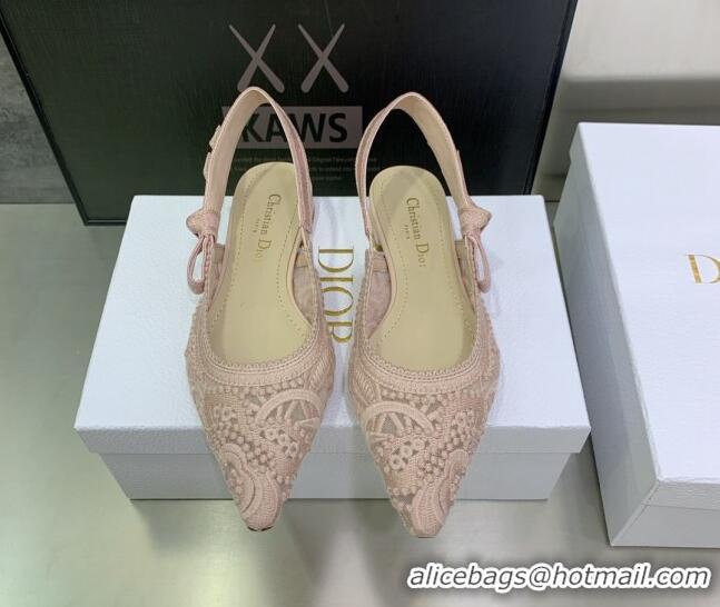 Best Price Dior J'Adior Slingback Ballerina Flat in Nude Macrame Embroidered Cotton 122319