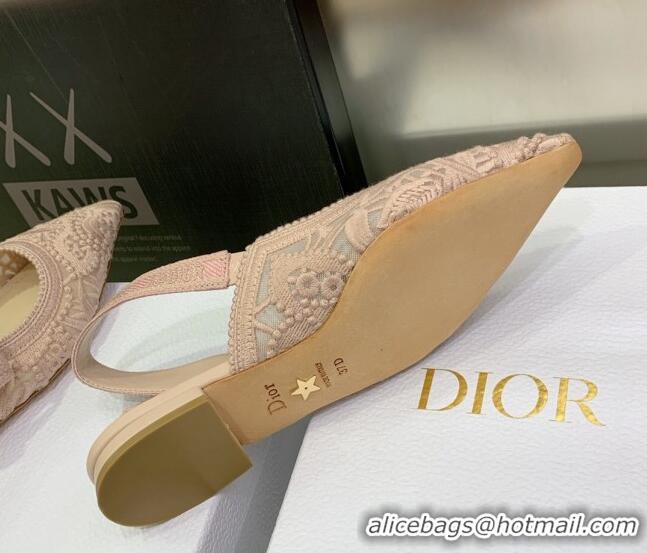 Best Price Dior J'Adior Slingback Ballerina Flat in Nude Macrame Embroidered Cotton 122319