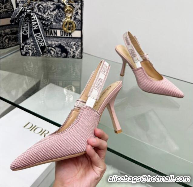 Popular Style Dior J'Adior Slingback Pumps 9.5cm in Pink Embroidered Cotton 122321