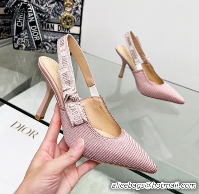 Popular Style Dior J'Adior Slingback Pumps 9.5cm in Pink Embroidered Cotton 122321