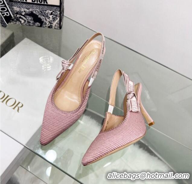 Popular Style Dior J'Adior Slingback Pumps 9.5cm in Pink Embroidered Cotton 122321