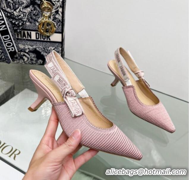 Luxury Cheap Dior J'Adior Slingback Pumps 6.5cm in Pink Embroidered Cotton 122322