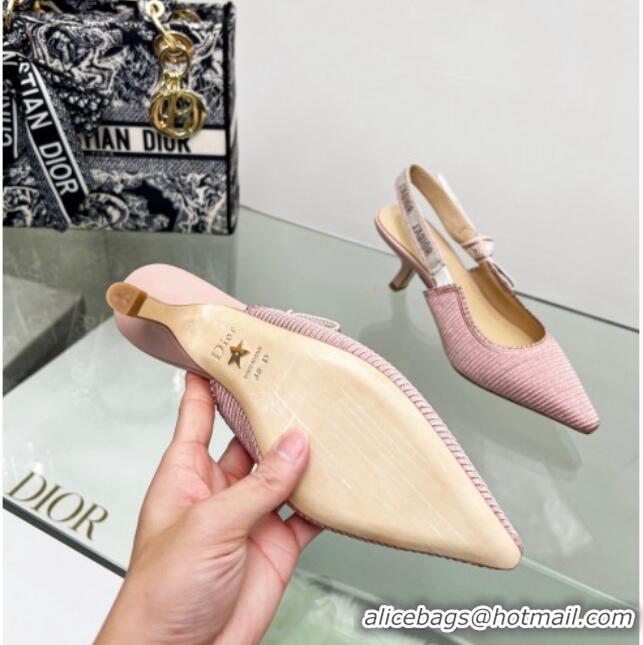 Luxury Cheap Dior J'Adior Slingback Pumps 6.5cm in Pink Embroidered Cotton 122322