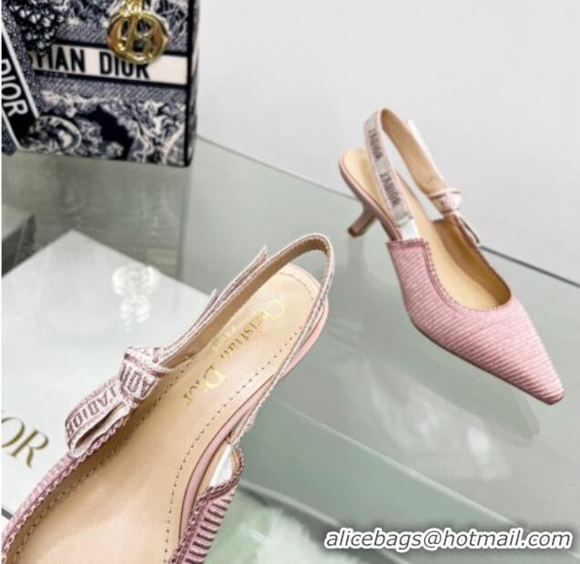 Luxury Cheap Dior J'Adior Slingback Pumps 6.5cm in Pink Embroidered Cotton 122322