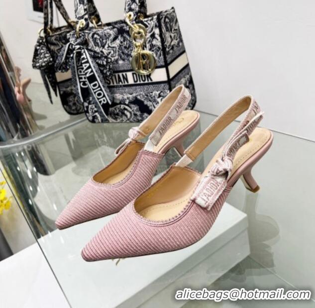 Luxury Cheap Dior J'Adior Slingback Pumps 6.5cm in Pink Embroidered Cotton 122322