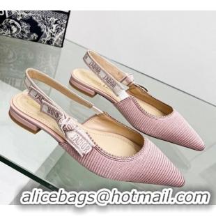 Luxury Dior J'Adior Slingback Ballerina Flat in Pink Embroidered Cotton 122323