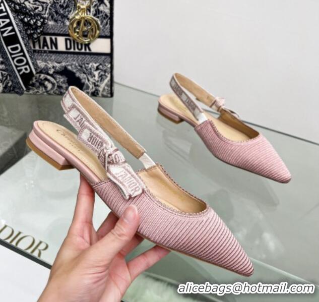 Luxury Dior J'Adior Slingback Ballerina Flat in Pink Embroidered Cotton 122323