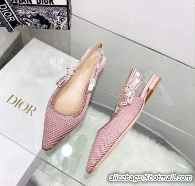 Luxury Dior J'Adior Slingback Ballerina Flat in Pink Embroidered Cotton 122323