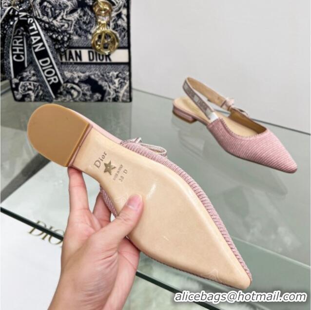 Luxury Dior J'Adior Slingback Ballerina Flat in Pink Embroidered Cotton 122323