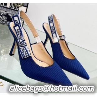 Shop Duplicate Dior J'Adior Slingback Pumps 9.5cm in Royal Blue Embroidered Cotton 122324