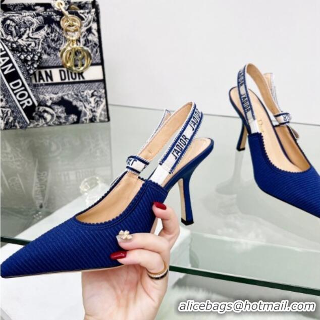 Shop Duplicate Dior J'Adior Slingback Pumps 9.5cm in Royal Blue Embroidered Cotton 122324